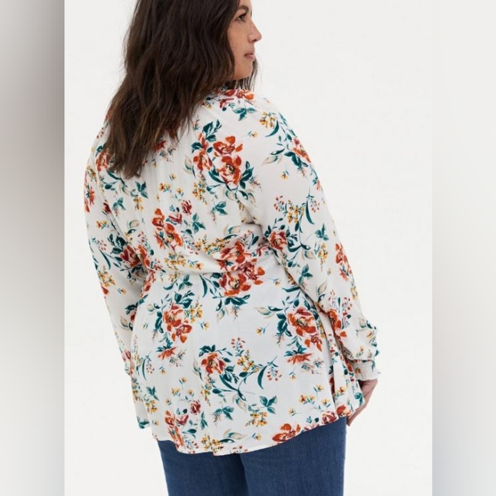 Rayon Crepe Tie Waist Peasant Top